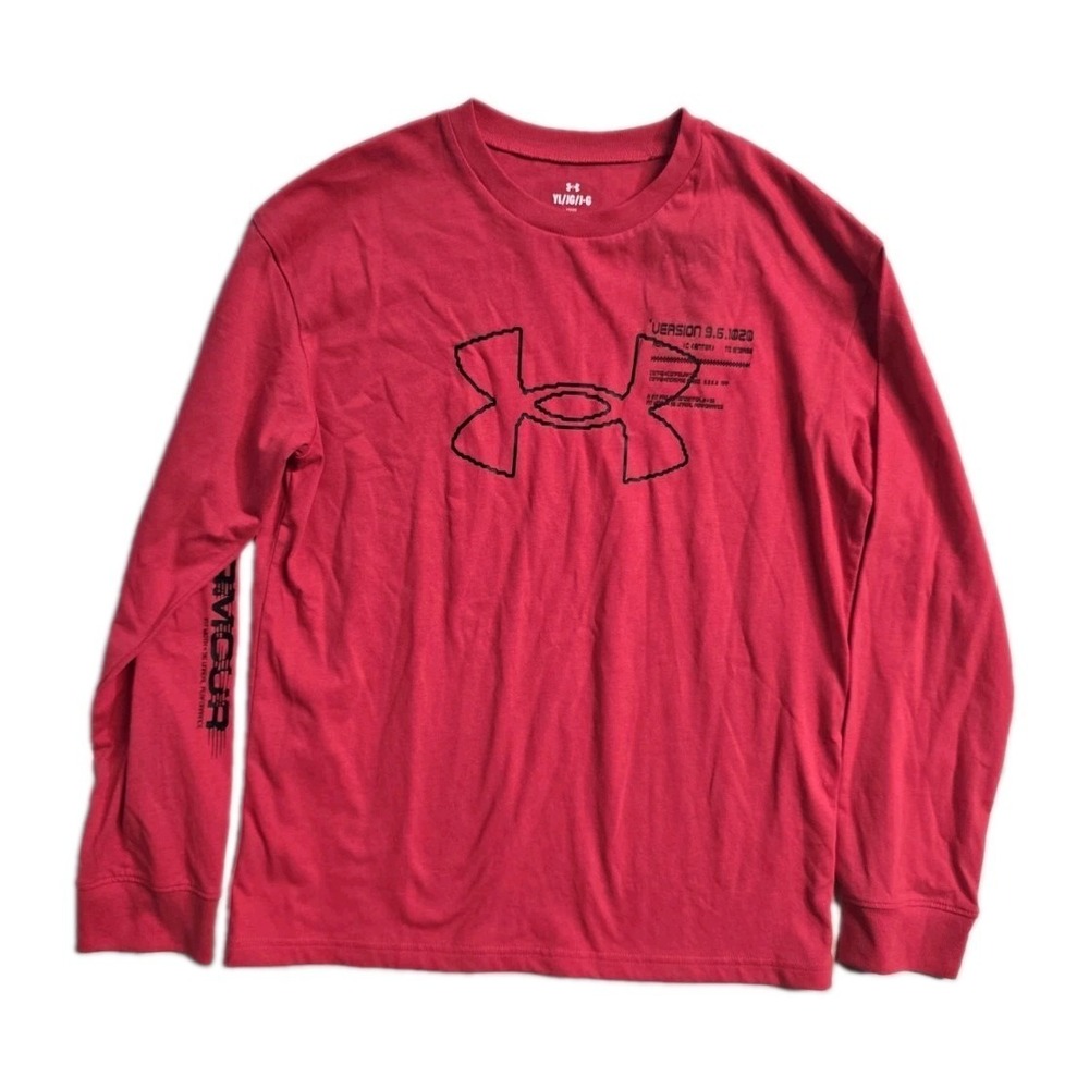 Under Armour Boys Long Sleeves Shirt Red L Youth Logo NWT